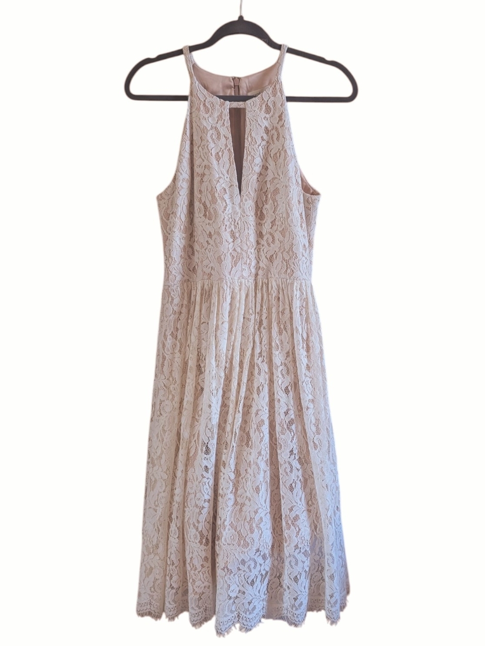 Eliza J Floral Lace Cream Blush Fit & Flare Halter Dress